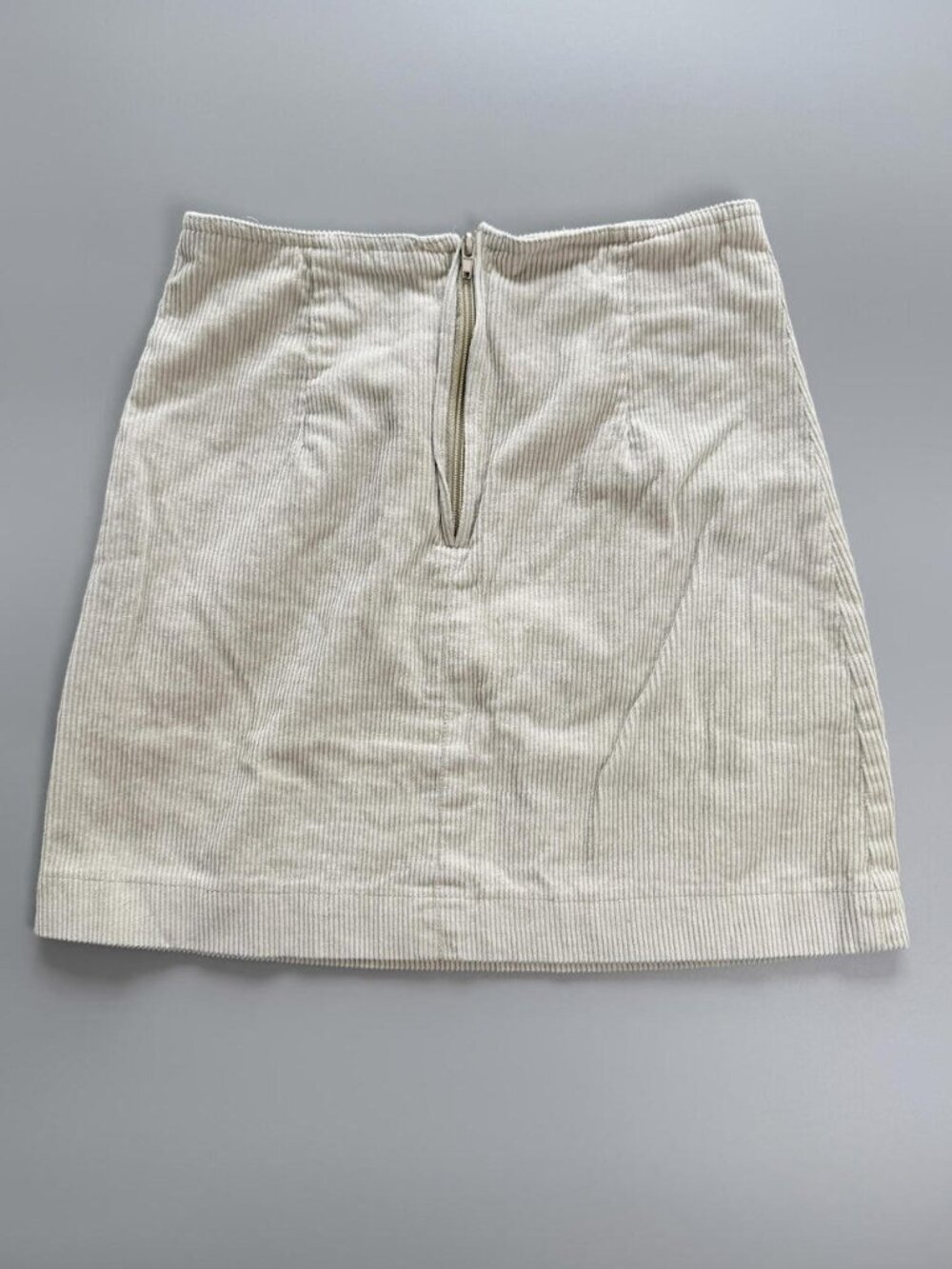 Vintage Corduroy Mini Skirt Cream Beige High Waisted Zip Back Small